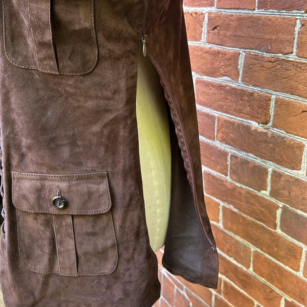 STRENESSE Dark Brown Suede Lace-Up Military Jacket - Picture 8 of 11